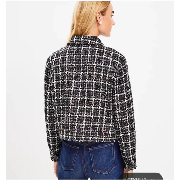 LOFT Metallic Tweed Cropped Shirt Jacket Blazer Button Up // L - Picture 2 of 11